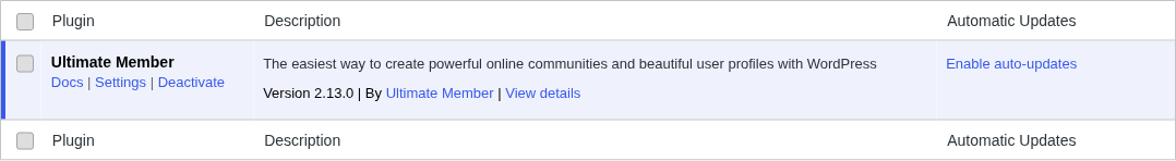 Ultimate Member plugin activated in WordPress