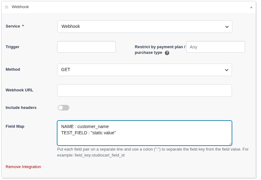 PublishPress Cart webhook integration settings on a product