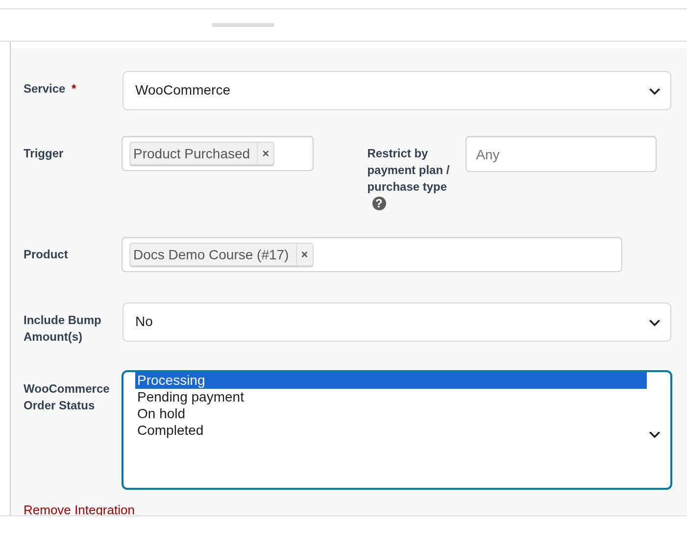 The four WooCommerce order status options