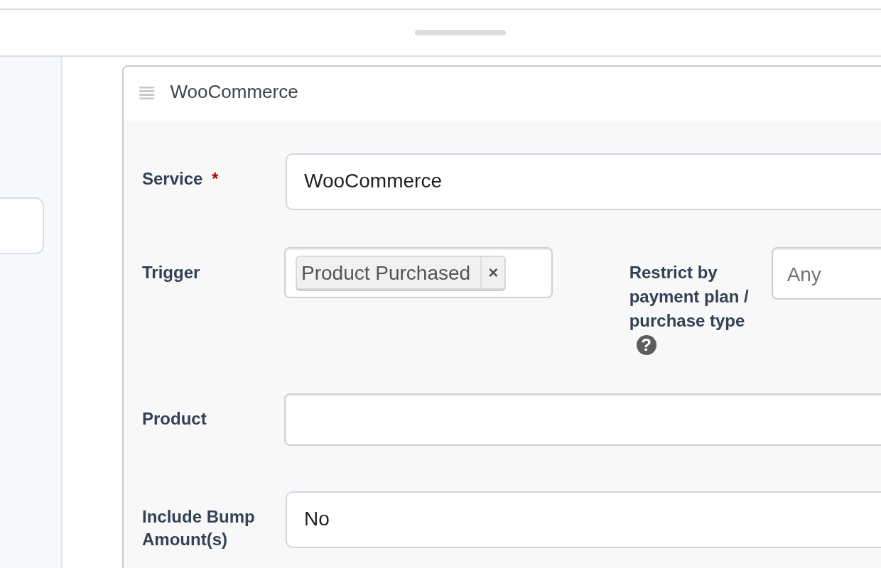 Selecting the trigger for the WooCommerce integration
