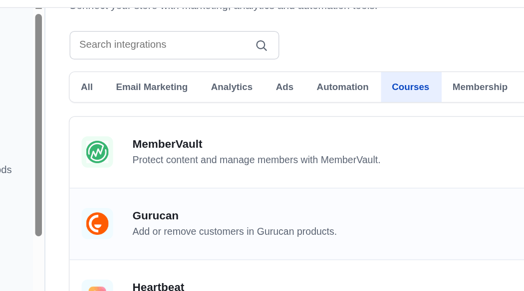 The Courses filter in PublishPress Cart Settings Integrations