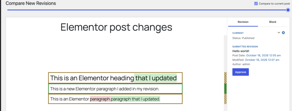 Elementor post revisions