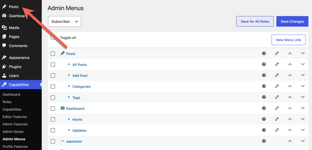 Reorder Admin Menu Links with Posts limk
