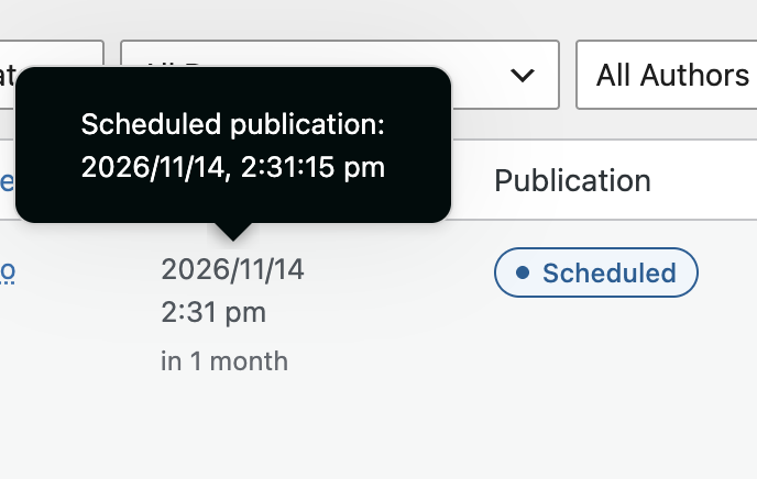 Scheduled publicaiton time for revisions