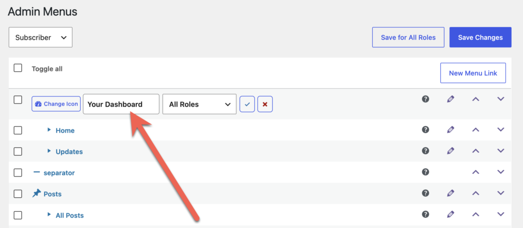 Rename Admin Menu links