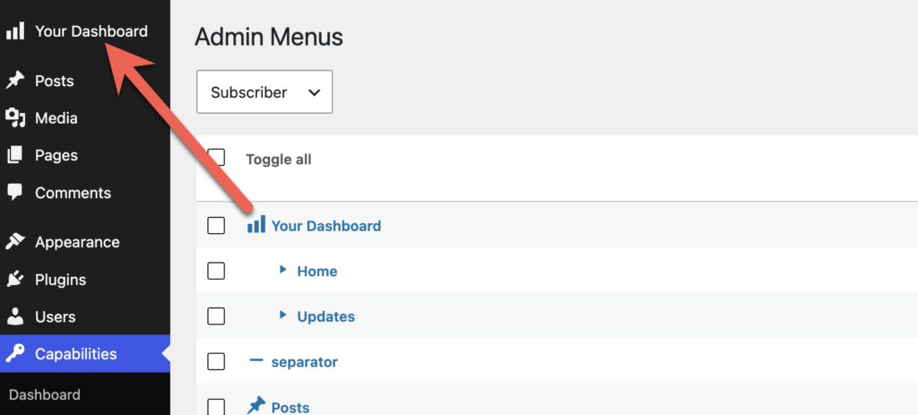 Your Dashboard custom menu name and icon